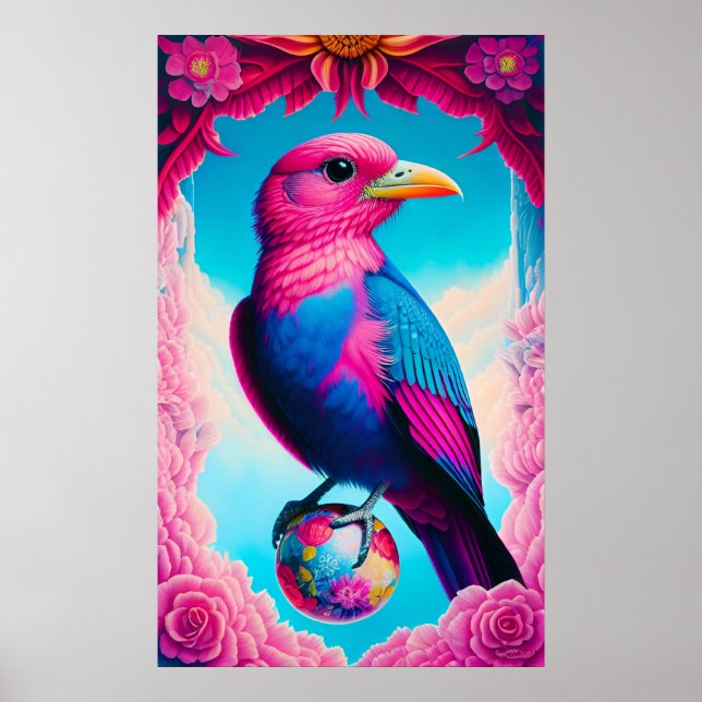 Pink and blue bird poster (Front)
