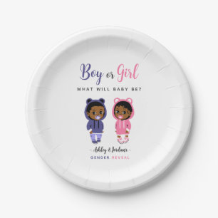 Pink and Blue Black Hoodie Baby Gender Reveal Paper Plate