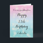 Pink and Blue Bokeh 11th Birthday Granddaughter Card<br><div class="desc">A pretty bokeh birthday card for granddaughter,  which you can easily personalise with her name. Inside this granddaughter birthday card reads a heartfelt message,  which can be easily personalised if wanted.</div>