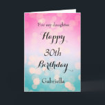 Pink and Blue Bokeh 30th Birthday Card<br><div class="desc">A pretty bokeh blue and pink 30th birthday card for sister,  friend,  daughter,  etc. The front of this modern 30th birthday can be easily personalised with her name. The inside card message can also be personalised. This would make a great birthday keepsake for her thirtieth birthday.</div>