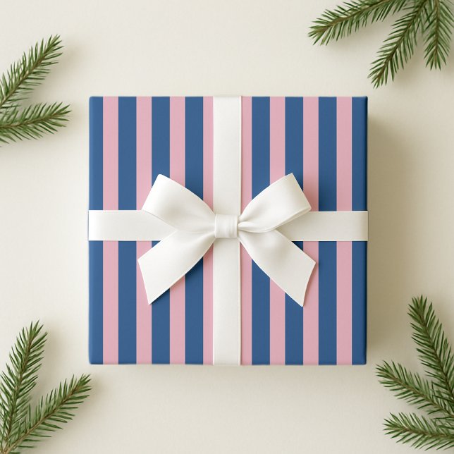 Pink and Blue Bold Stripe Holiday Wrapping Paper (Creator Uploaded)