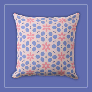 Pink and Blue Botanical Flowers on Girly Floral Cushion