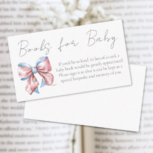Pink And Blue Bow Baby Shower Books For Baby Enclosure Card