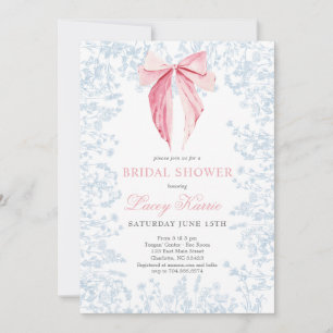Pink and Blue bow Bridal Shower invitation
