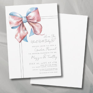 Pink And Blue Bow Gender Reveal Party Invitation