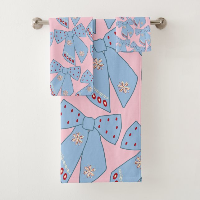 Pink And Blue Bows Bath Towel Set (Insitu)
