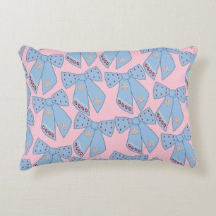 Pink And Blue Bows Decorative Cushion