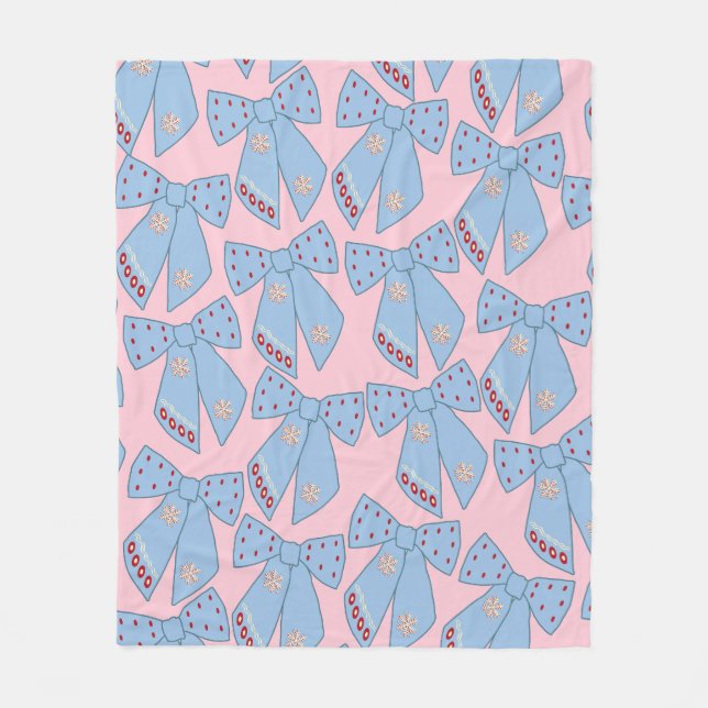 Pink And Blue Bows Fleece Blanket (Front)