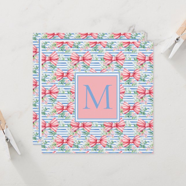 Pink and Blue Bows Flowers and Stripes Monogram (Front/Back In Situ)