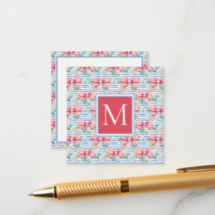 Pink and Blue Bows Flowers and Stripes Monogram Enclosure Card