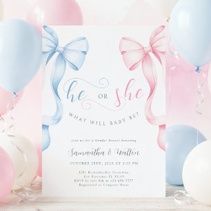 Pink and Blue Bows Gender Reveal Invitation