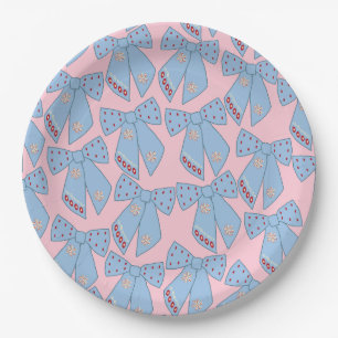 Pink And Blue Bows Paper Plate