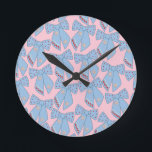 Pink And Blue Bows Round Clock<br><div class="desc">Colourful Christmas Bows - Coquette Ribbons – Pink And Blue.</div>