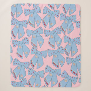 Pink And Blue Bows Sherpa Blanket