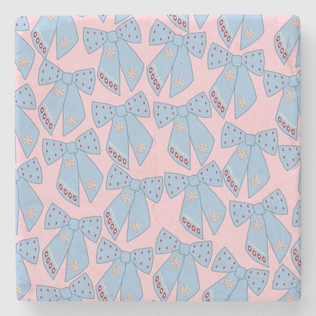 Pink And Blue Bows Stone Coaster (Front)