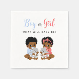 Pink and Blue Boy or Girl Black Baby Gender Reveal Napkin