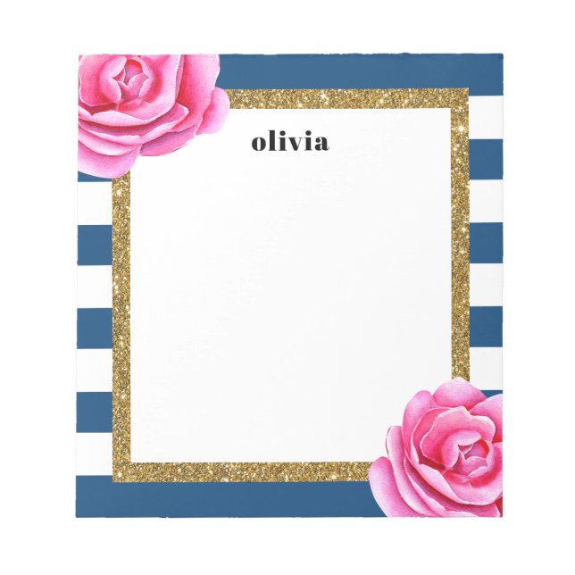 Pink and Blue Bright Flower Personalised Notepad (Front)