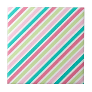 Pink and Blue Bright Stripes Ceramic Tile