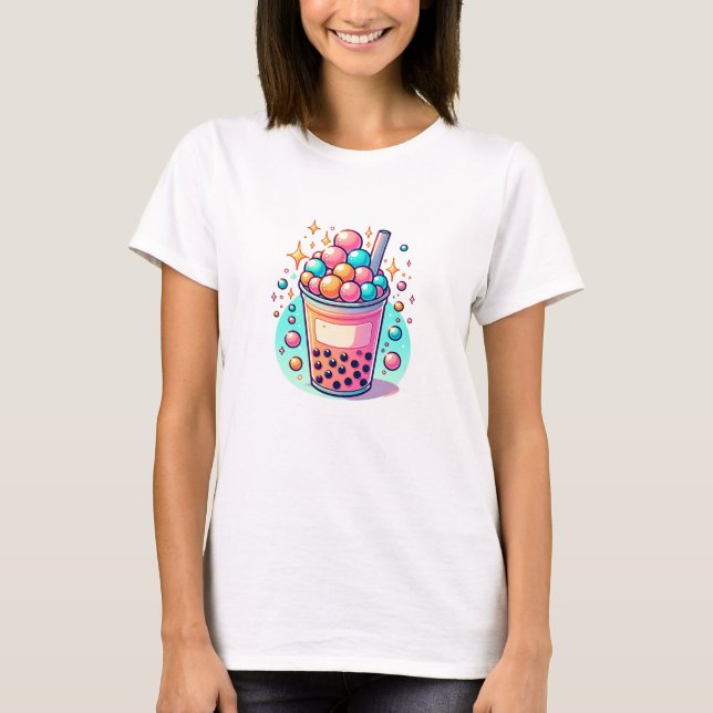Pink and Blue Bubble Tea T-Shirt (Front)