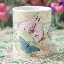 Pink and Blue Butterflies and Roses with Monogram