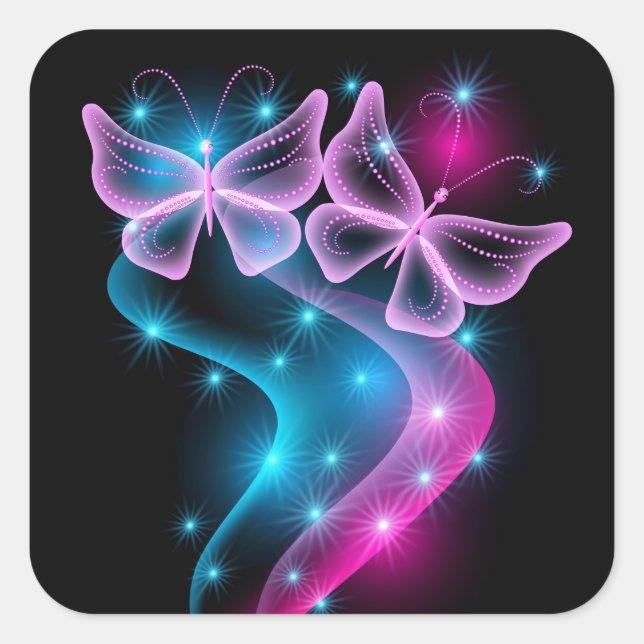 Pink and Blue  Butterflies Square Sticker (Front)