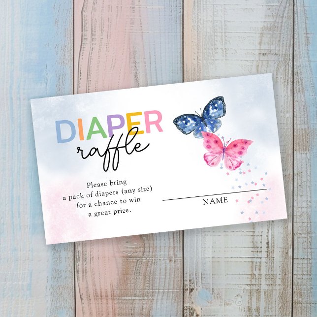Pink and Blue Butterflies Twins Diaper Raffle Enclosure Card (Creator Uploaded)