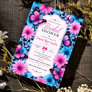 Pink and Blue Butterfly Bridal Shower Invitation