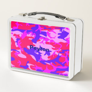 Pink and Blue Camouflage Add Name Metal Lunchbox