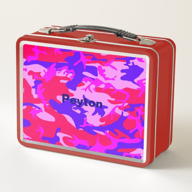 Pink and Blue Camouflage Add Name Metal Lunchbox (Front)