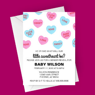 Pink and Blue Candy Hearts Valentine Gender Reveal Invitation
