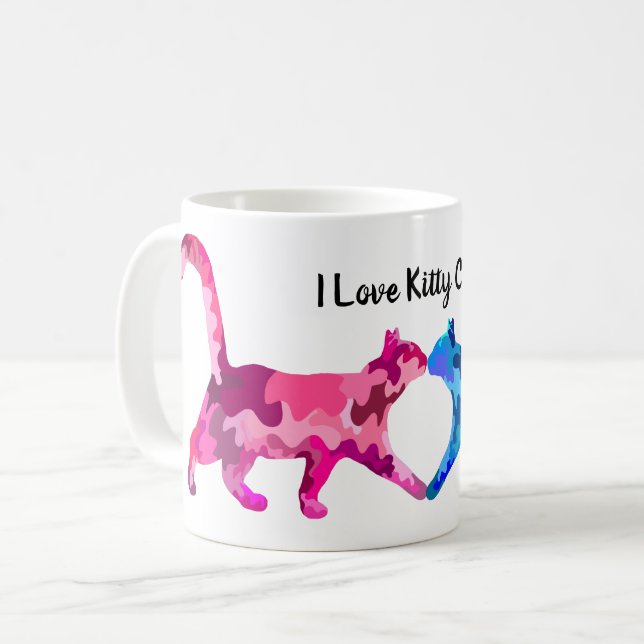 Pink and Blue Cat Love Contemporary Art Coffee Mug (Front Left)