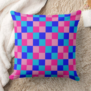 Pink and Blue Chequered Print Cushion