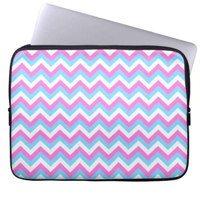 Pink and Blue Chevron Zig Zag Stripes. Laptop Sleeve (Front)
