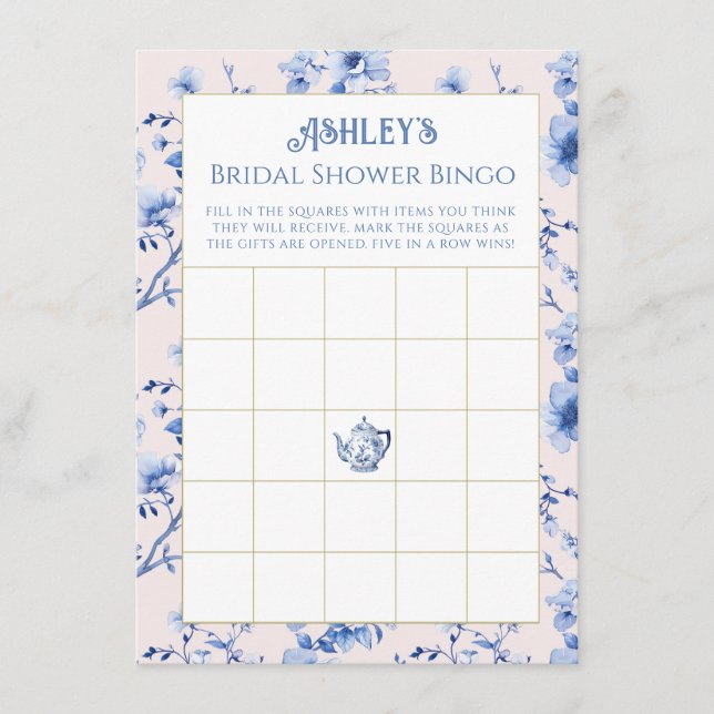 Pink and Blue Chinoiserie Bridal Shower Bingo  Enclosure Card (Front)