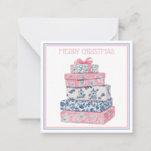Pink and Blue Chinoiserie Christmas Presents Card