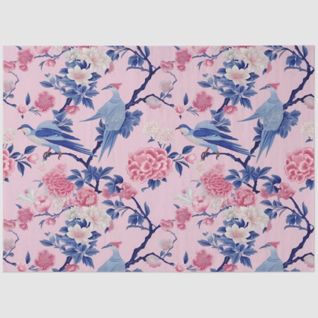 Pink and Blue Chinoserie Series Design 1 Tissue Paper (Front)