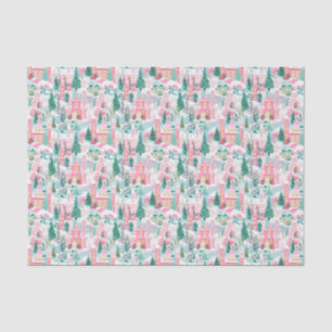 Pink and Blue Christmas Churches Tissue Paper