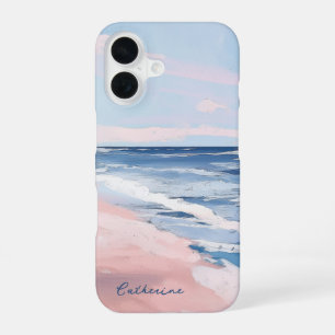 Pink and Blue Coastal Beach Gouache Art iPhone 16 Case