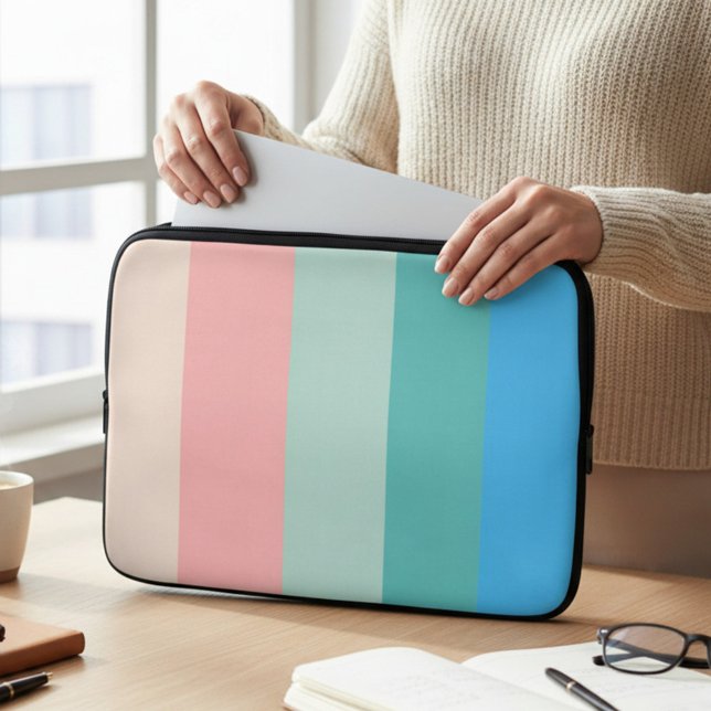 Pink and Blue Color Block Striped Laptop Case (Creator Uploaded)