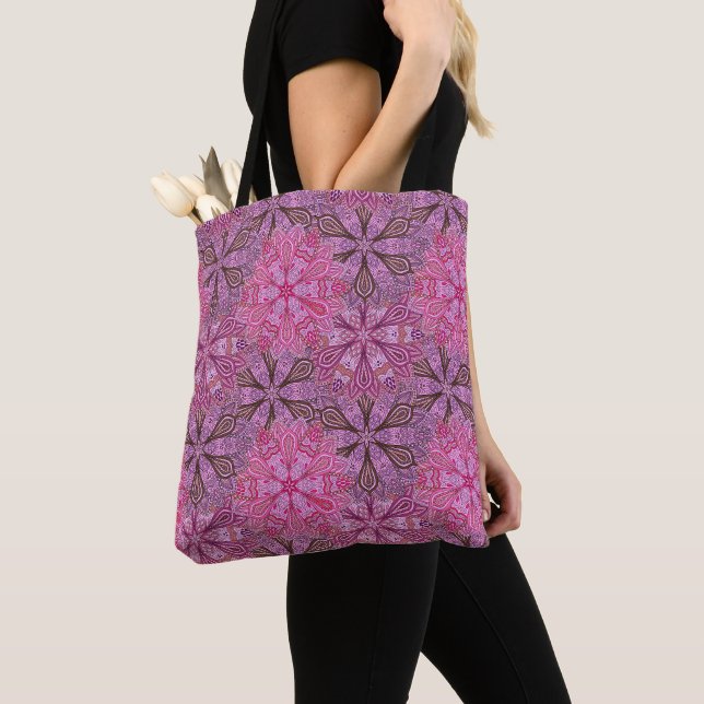 Pink and blue colorful mandala pattern tote bag (Close Up)