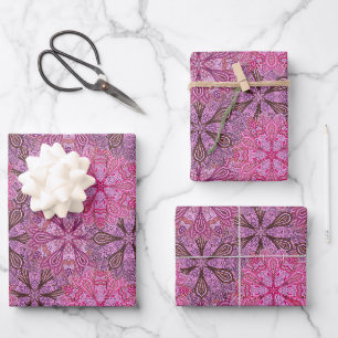 Pink and blue colorful mandala pattern wrapping paper sheet