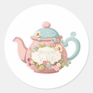 Pink and blue colour Teapot with Floral stickers