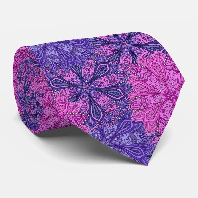 Pink and blue colourful mandala pattern tie (Rolled)