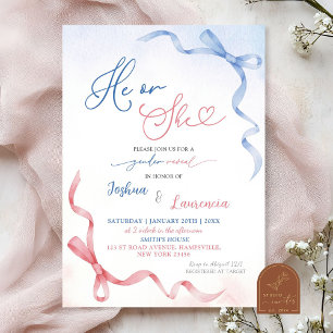 Pink and Blue Coquette Bow Gender Reveal Invitation