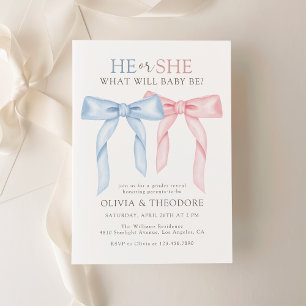 Pink and Blue Coquette Bow Gender Reveal Party Invitation