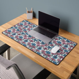Pink and blue cornflowers, wild flowers on white desk mat