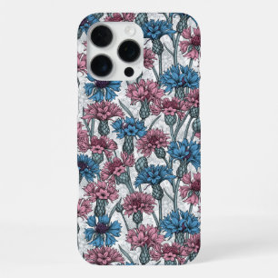 Pink and blue cornflowers, wild flowers on white iPhone 16 pro max case