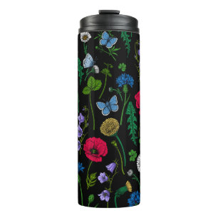 Pink and blue cornflowers, wild flowers on white t thermal tumbler