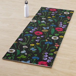 Pink and blue cornflowers, wild flowers on white y yoga mat