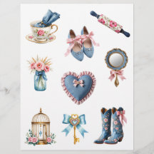 Pink and blue country cottage scrapbook paper